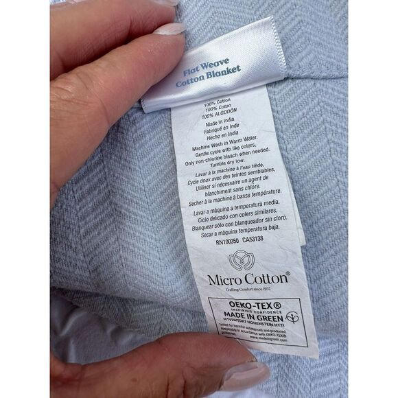 COPY - Nestwell KING 100% Cotton Blanket Flat Weave BLUE FOG Textured Herringbo… - Picture 5 of 7